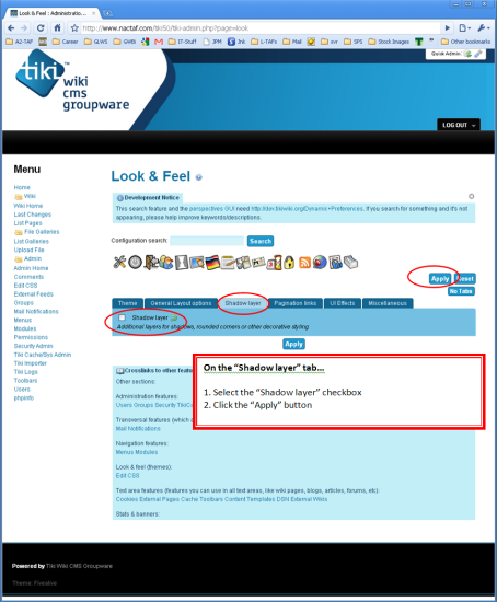 Figure 4 - Admin: Look & Feel - Theme - Shadow layers