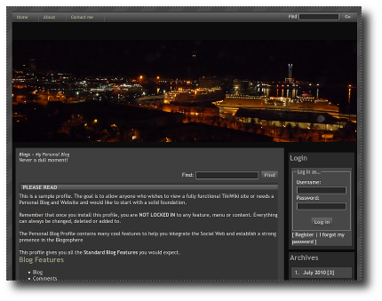 Profile 'Easy Blog' showing some of the Blog enhancements in Tiki6